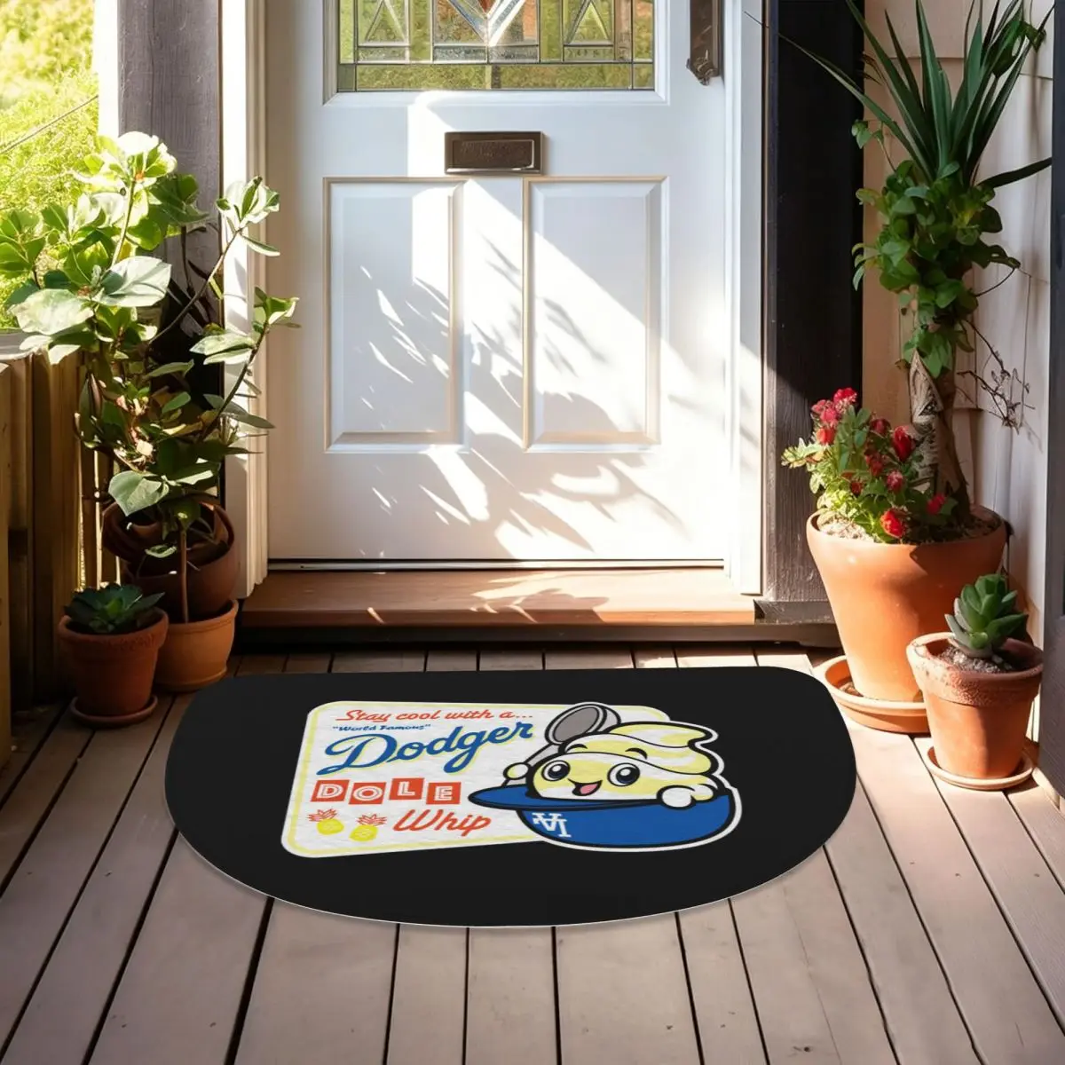 World Famous Dodger Dole Whip Soft Flannel Half Round Doormat Non Slip Bathroom Mat Absorbent Floor Carpet for Living Room