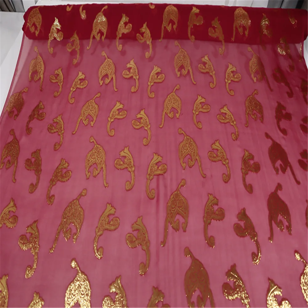 Luxury Mulberry Peace Silk Metallic Fabric Lurex Gold Paisley Shiny Soft for Women Formal Dress Apparel