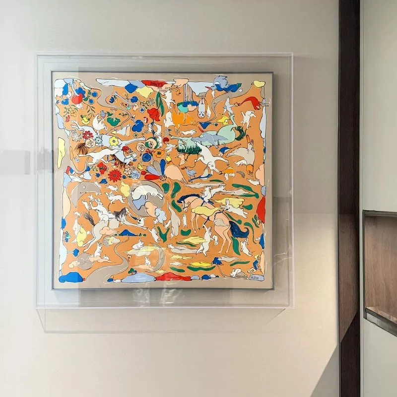 Modern transparent acrylic silk scarf paintings, French light luxury high-end restaurant wall art decoration paintings