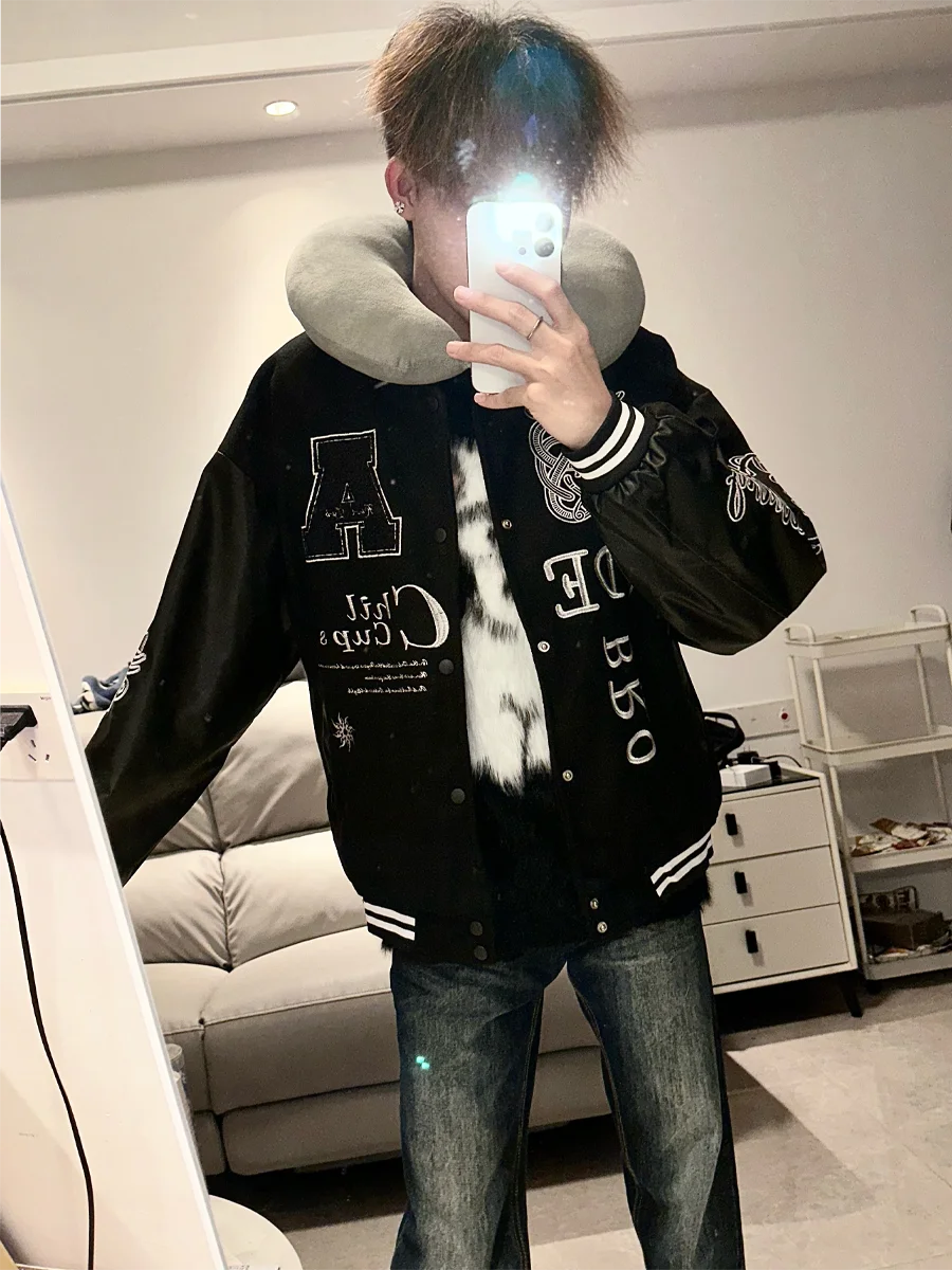 

Loose American Letter Embroidery Baseball Jaet Couples Sle Outerwear Coat for Men And Women Autumn Winter New High Street...
