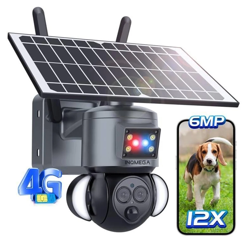 3K 6MP Solar Powered Camera 4G SIM 12X ZOOM Outdoor 360° 21700mAh Battery 8W Solar Panel Auto Tracking CCTV Surveillance Cameras