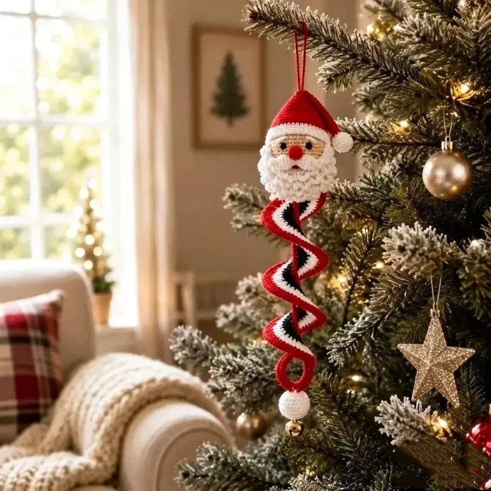 Spiral‑Shape Christmas Crochet Ornament Set Soft‑Yarn Halloween Pumpkin Snowman Spiral Crochet DIY Kit Beginner Friendly