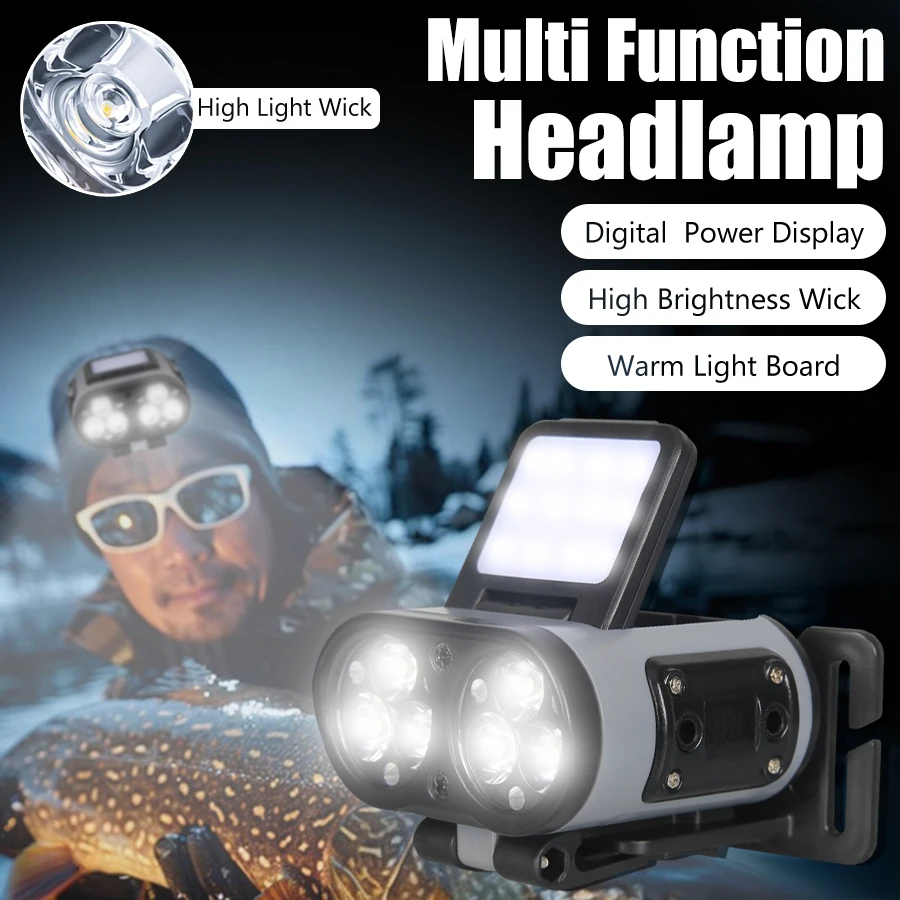 Ultra Bright Mini LED Headlamp USB Rechargeable Hat Clip Light Waterproof Sensor Head Flashlight  Outdoor Fishing Camping Torch