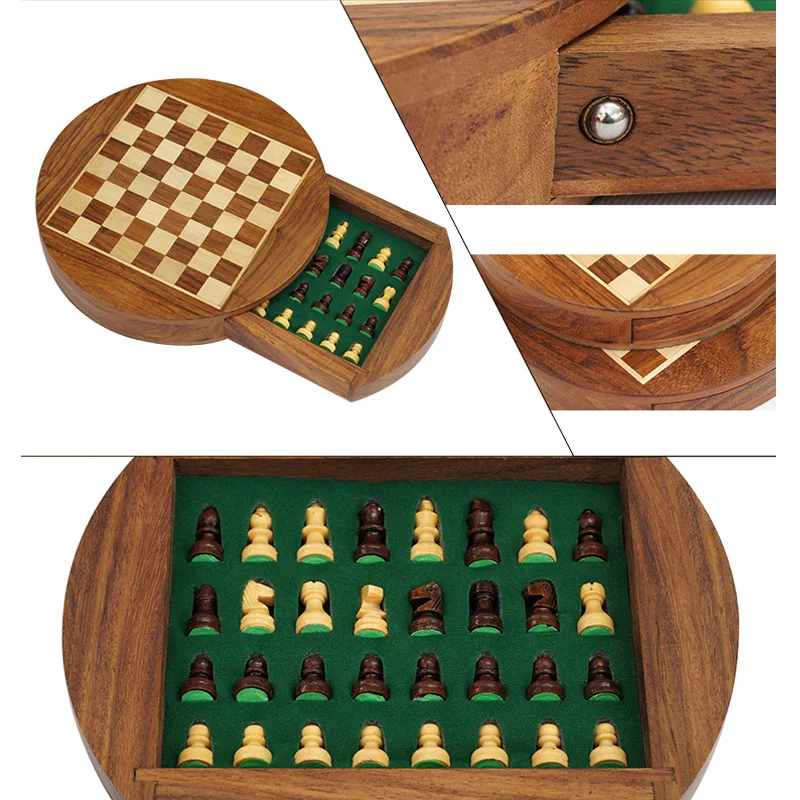 Upscale Solid Wood Magnetic Super Mini Chess Portable Non-slip Drawer Pieces Box Exquisite Puzzle Convenient Storage Board Games