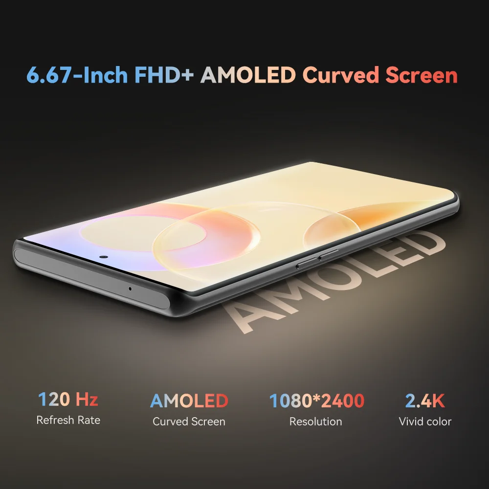 CUBOT X90، هاتف ذكي Android 14، شاشة AMOLED منحنية 6.67 بوصة 120 هرتز، ذاكرة وصول عشوائي 32 جيجابايت (16 جيجابايت + 16 جيجابايت ممتدة)، ذاكرة وصول عشوائي 256 جيجابايت، Helio G99، ثماني النواة،