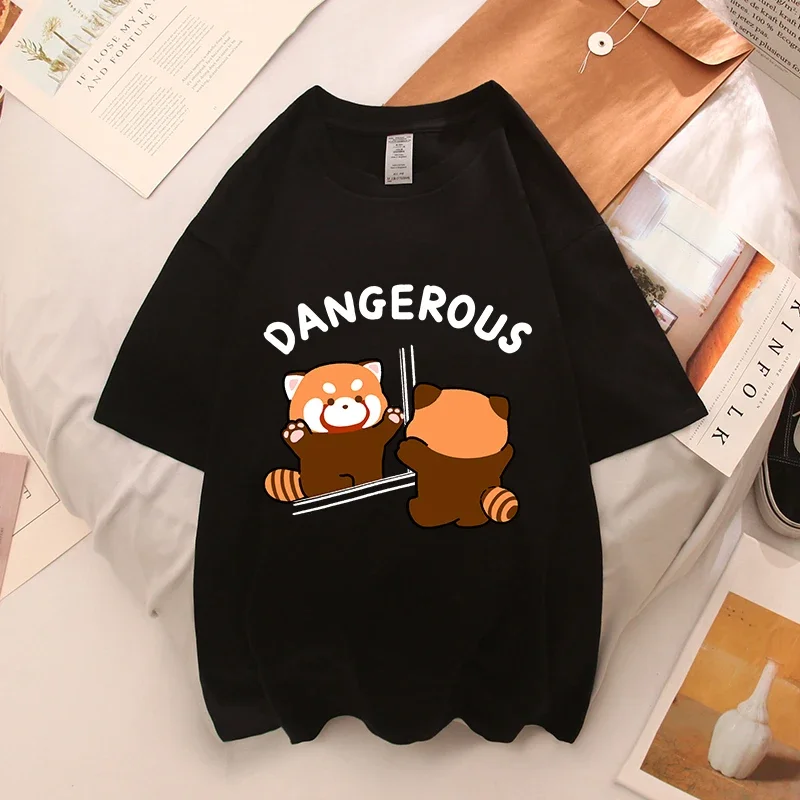 Red Panda Tees Girl\'s Cartoon Cat Streetwear Tops Female Casual Clothing Women\'s Y2k Clothes Cute Raccoon Graphic Kawaii T-shirt