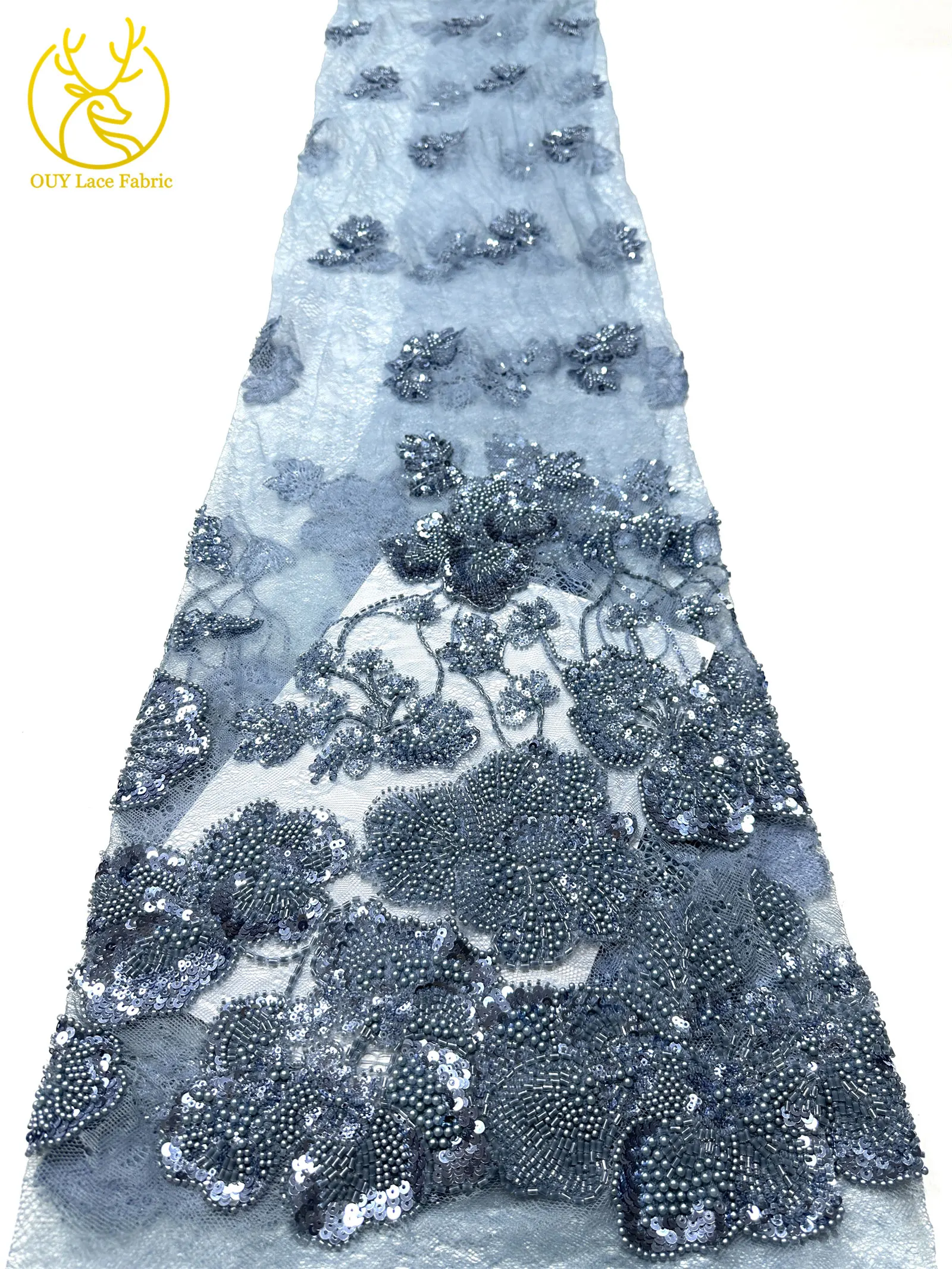 Afrikanischer Perlen-Spitzenstoff, 5 Yards luxuriöser nigerianischer französischer Pailletten-Spitzenstoff, ideal zum Nähen von Damen-Partykleidern – Detail 25