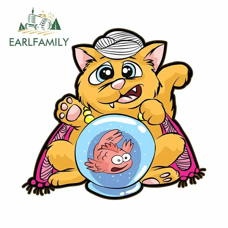 Earl family 13cm x 12,3 cm Wahrsagerin Katze Fisch Schüssel Auto Aufkleber kreative Tier Magie Aufkleber Persönlichkeit Windschutz scheibe Dekor