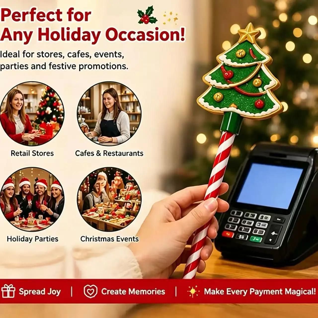 Christmas Payment Magic Wand Non‑Contact Credit Card Holder Stylus Touch Wand For POS Machine Xmas Gift For Retail Cashier