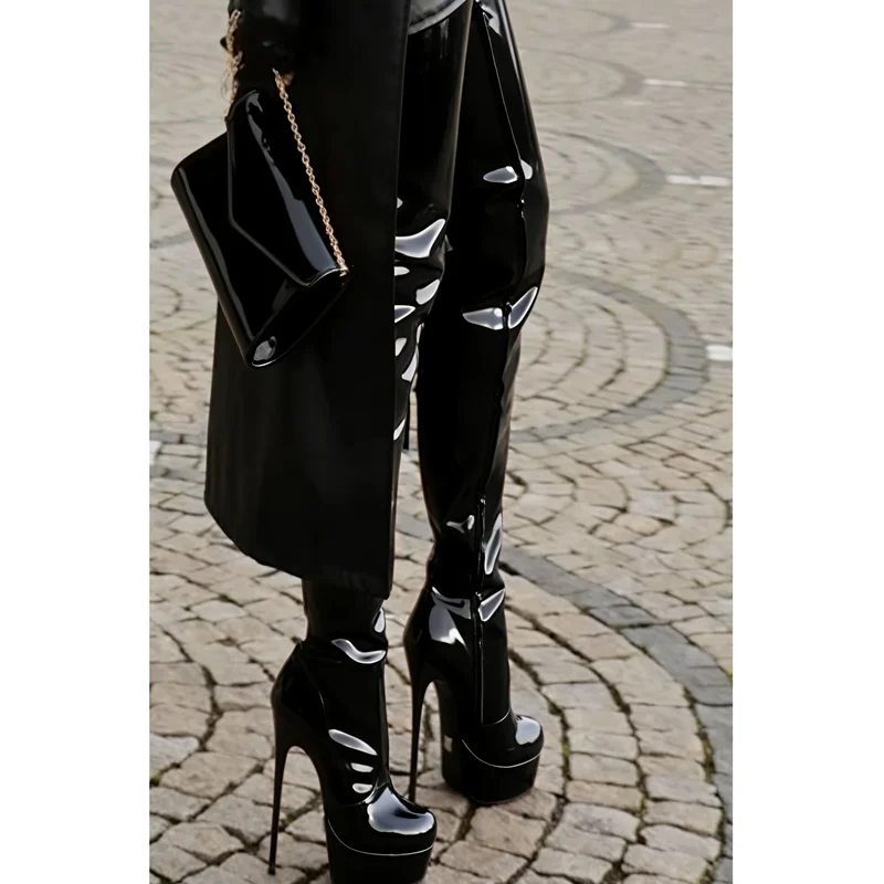 

Black Over Knee High Glitter Boots Pointed Toe Thin High Heel Fashion Cool Winter Casual Big Size Woman Shoes Zapatillas Mujer