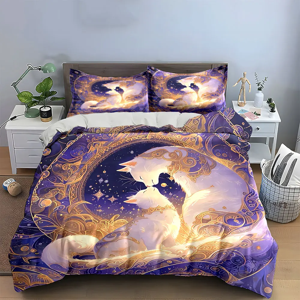 

"Elegant Cat Artwork Home Decor" Bedding Set with 1 Duvet Cover 2 Pillowcases Single Double King Queen, Gift