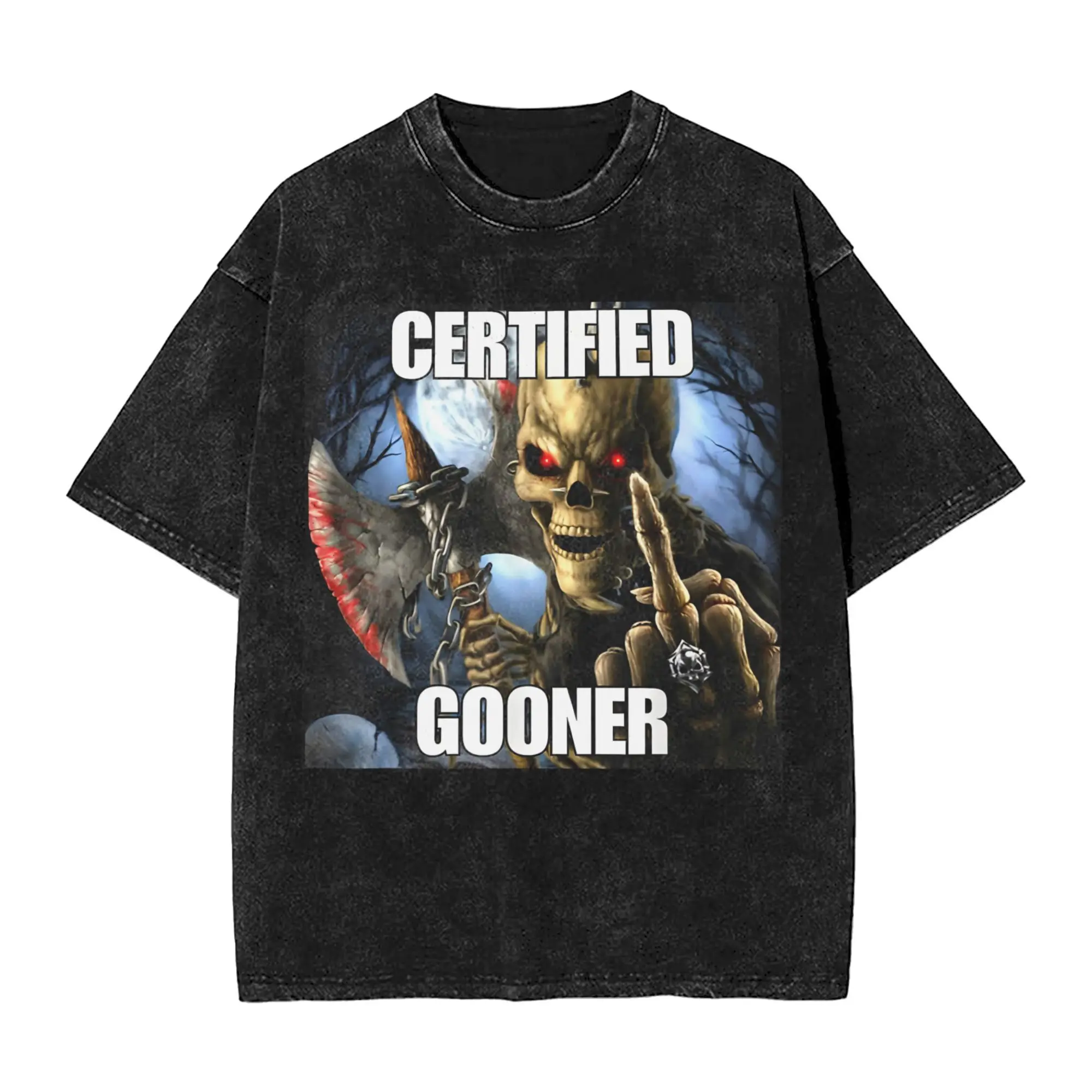 

Washed T Shirt Certified Gooner Funny Cringe Hard Skeleton Meme T-Shirt Harajuku Streetwear 100% Cotton Summer Tops Tee Shirt