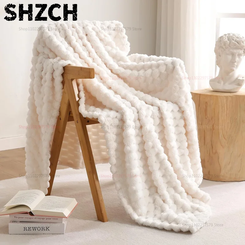 Cream White Throw Blanket Fuzzy 3D Jacquard Decorative Flannel Fleece Super Soft Plush Cozy Blanket for Couch Sofa Chair