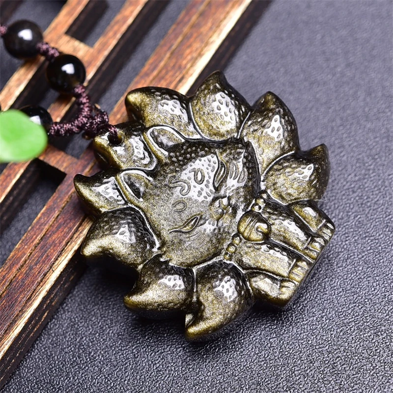 5PCS Natural Golden Obsidian Nine-tailed Fox Pendant Reiki Healing Gemstone Room Decoration Ornament Christmas Gift 38X38X10MM