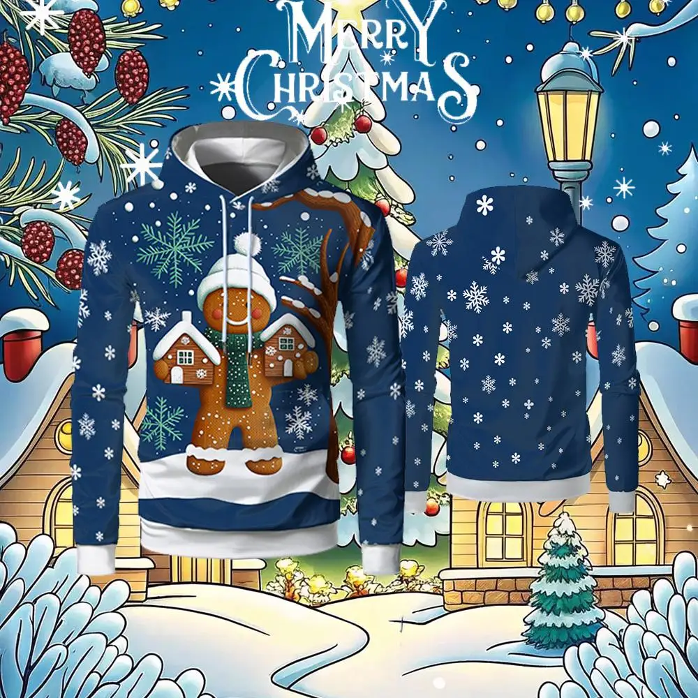 

2025 Christmas 3D Printed Gingerbread Man Hoodie Autumn And Winter Fashion Pullover Men's And Women's Casual Holiday Clothing