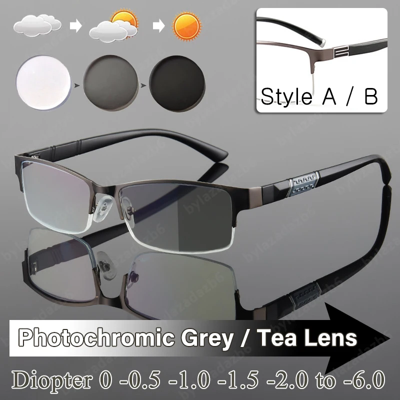 

Photoromic Anti Blue Light Optical Glasses Ultra Light Titanium Alloy Frame Square Myopia Men's Glasses Metal Glasses