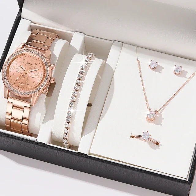Ladies watch and bracelet set rose gold sale