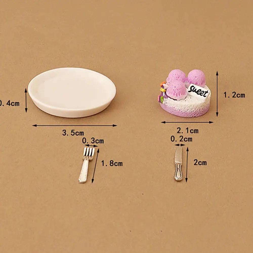 Resin Doll House Miniature Cake Dessert Set Cute DIY Accessories Dollhouse Accessories Included Plates and Cutlery