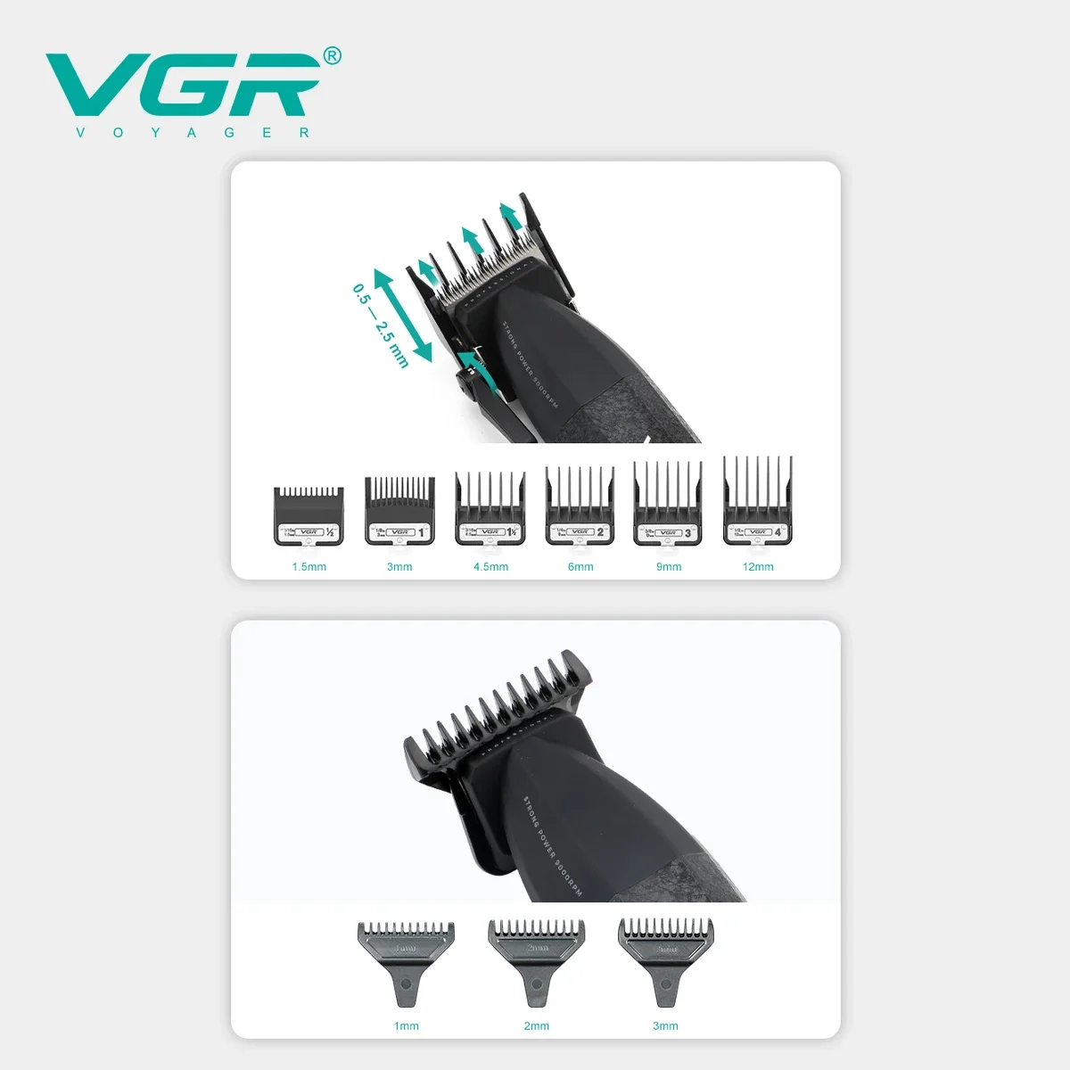 VGR Hair Trimmer Professional Hair Clippers Adjustable Hair Cutting Machine 9000 RPM Cordless Clippers and Trimmers Set V-640 S3 image 4