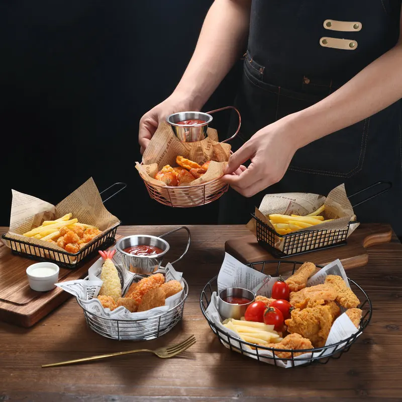 

Stainless Steel Fries Basket Fried Chicken Snack Bread Snack Basket Western Restaurant Snack Platter Storage Iron Basket