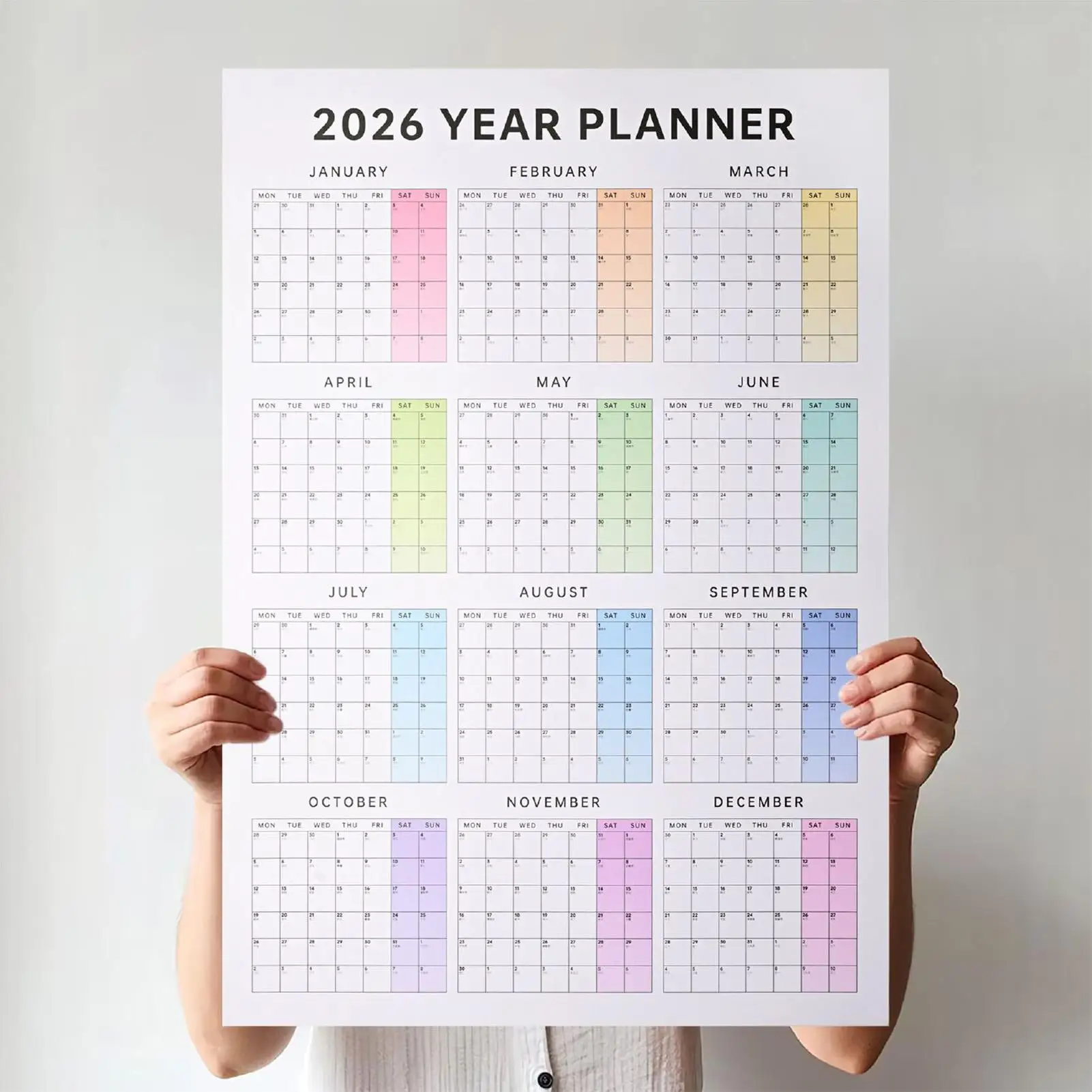 Calendario 2026 da parete Strumento di pianificazione di grandi dimensioni da 12 mesi Calendario mensile da appendere per dormitorio scolastico Camera da letto Studio Aula Ufficio