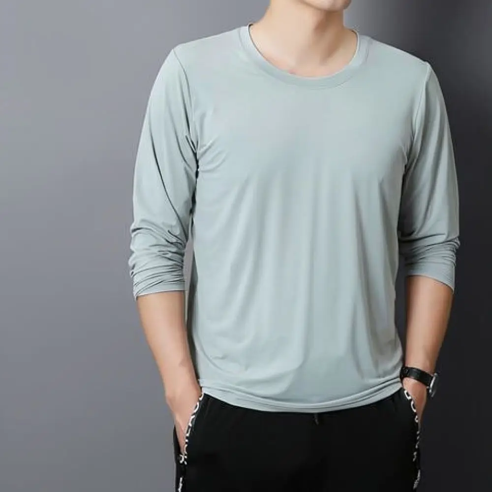 Breathable Long Sleeve T Shirt Mens Summer Thin Base Layer Casual Solid Color Loose Fit Fashion Comfortable Urban Style