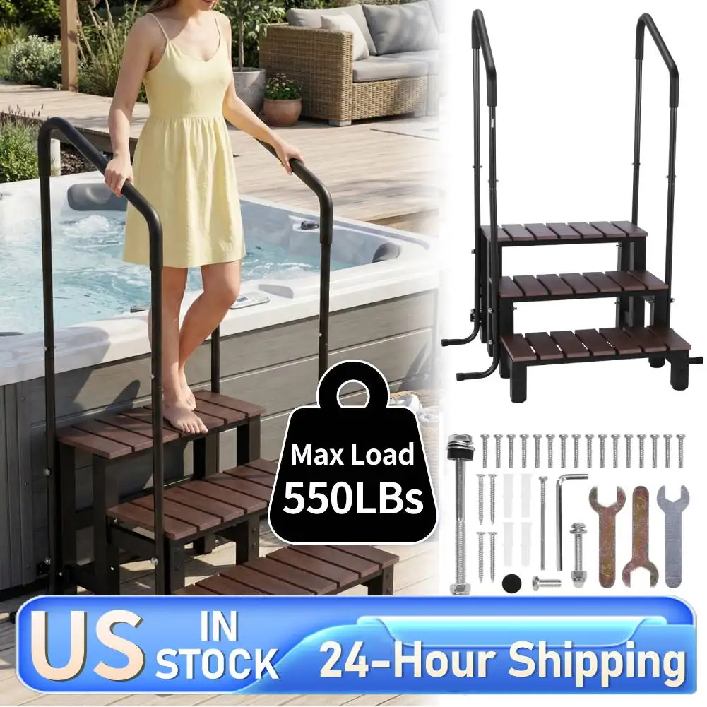 

Портативные ступеньки для джакузи с противоскользящим поручнем и ограждением, грузоподъемность 250 кг, для кемперов, террас и наземных бассейнов