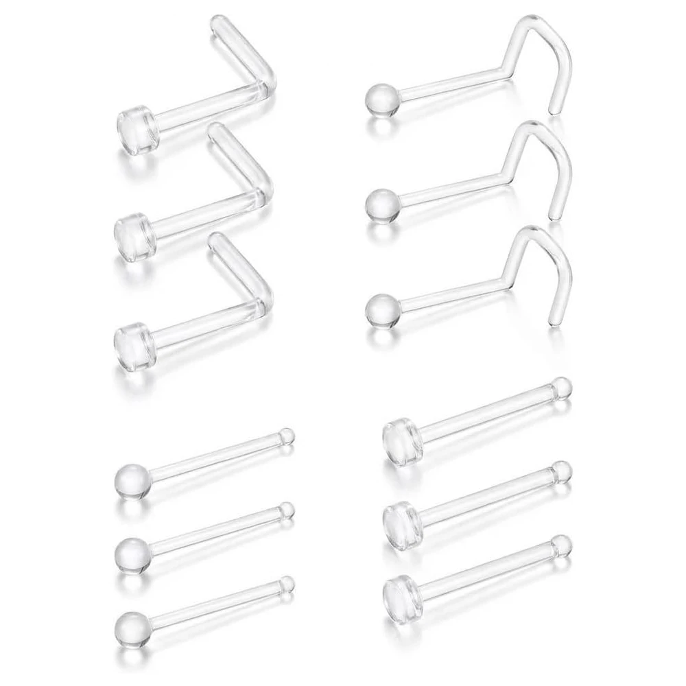 12pcs/30pcs Set Clear Nose Studs Flexible for Women and Men Plastic for Work L S Shaped Straight Rod Body Piercing Retainer 20G