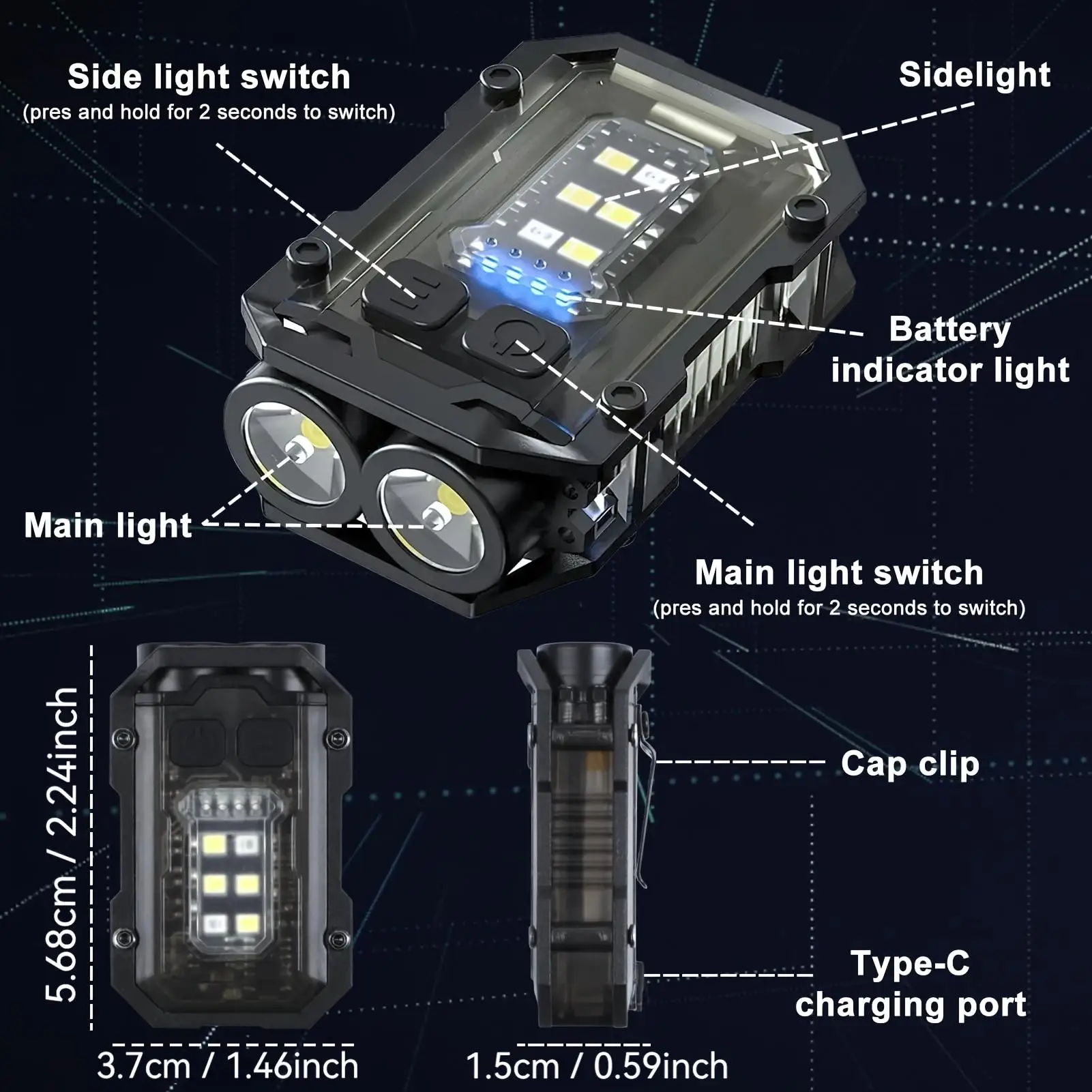 Super Bright COB LED Keychain Flashlight Mini Pocket Torch Magnetic Portable Multifunctional EDC Light Outdoor Camping Fishing