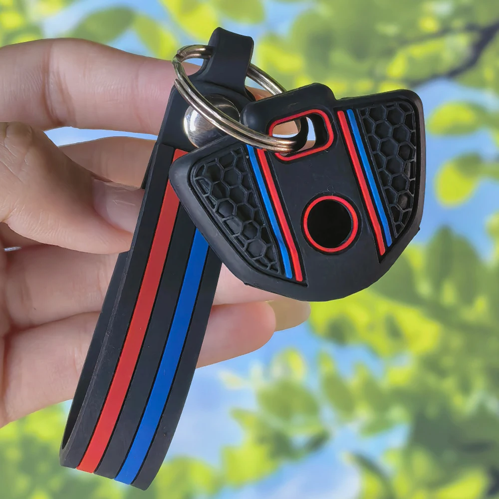 Ergonomic Racing Stripe Key Protector Cover With Keychain For BMW S1000R S1000RR S1000XR Motorbike Silicone Key Holder