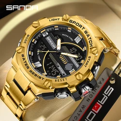 SANDA 3196 2023 New Sport Military Men's Watches 50M Waterproof Dual Display Wristwatch Male Clock Stopwatch Relogio Masculino