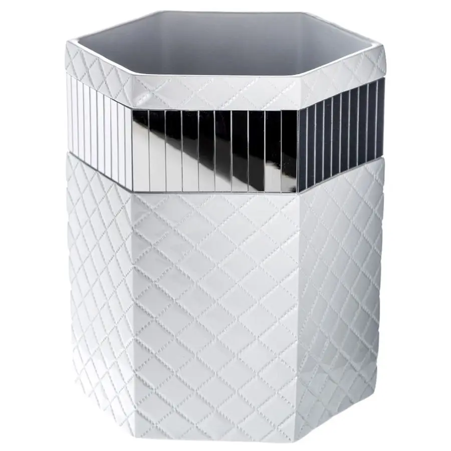 

Quilted Mirror White Bathroom Trash Can 1.58 Gal 6L Decorative Waste Basket for Bathroom Space Friendly Mirrored Wastebasket Bin