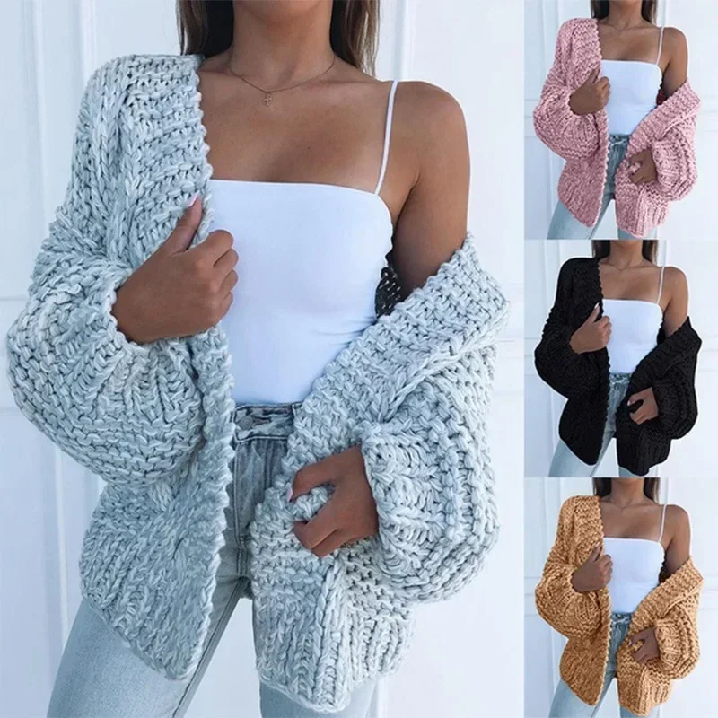 

Autumn Winter Cardigan Women Sweaters New Cardigan Batwing Long-sleeved Plush Loose Outside Knit Sweater Women Fashion