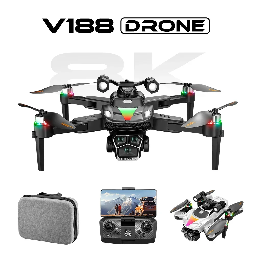 V188 Drone with Dual Lens WIFI Professional Aerial 6k Camera RGB gradient light Searchlight Light Flow Brushless Folding Drone