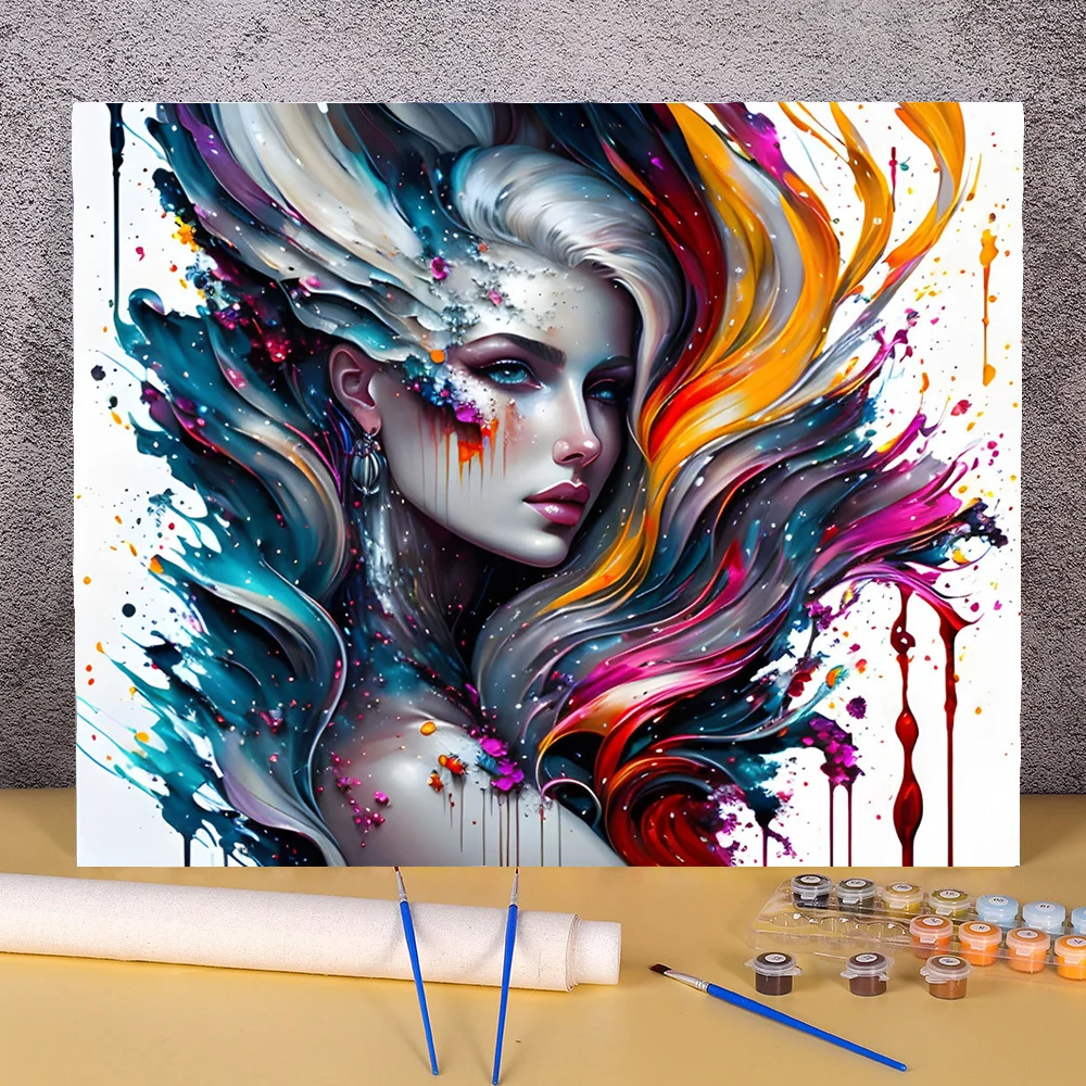 

Greasepaint Paint By Number Colorful Women Drawing On Canvas Handpainted Art Gift DIY Painting Kits Home Decor 50x70 Pintura