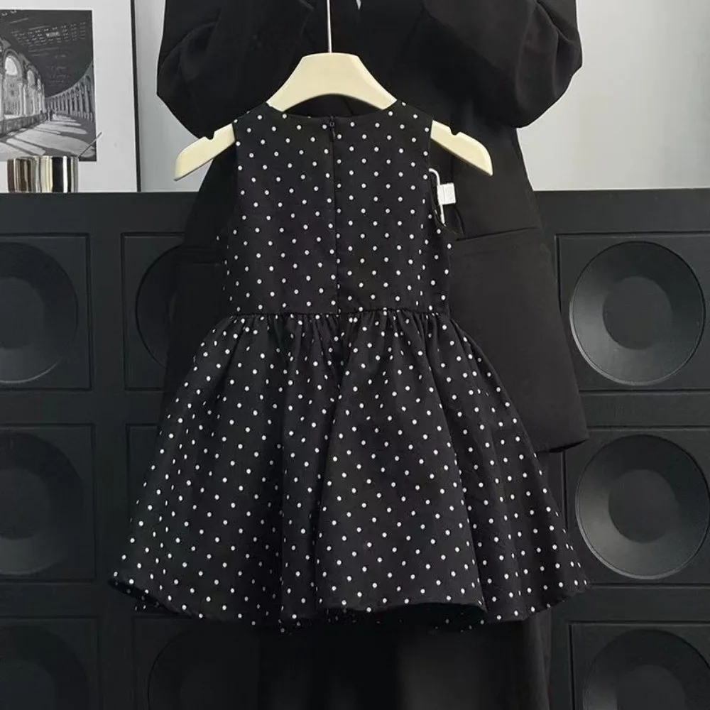 Summer Kids Casual Cute Bow Decoration Print Sleeveless Dress 1 Pc 2-7 Years Girls Party Fashion Clothes