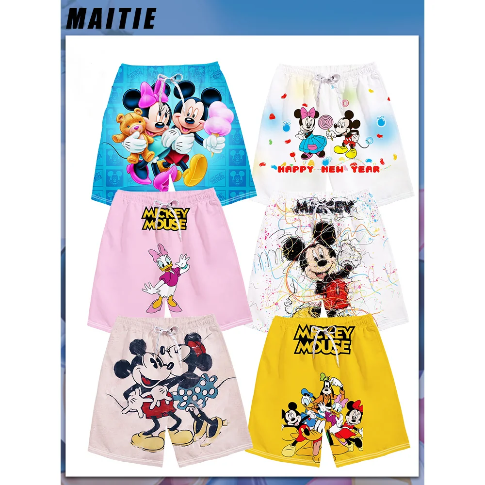 

2025 New Summer Women's Shorts MINISO Collaborates Street Mickey And Minnie Anime Women's Trendy Breathable Casual Pants