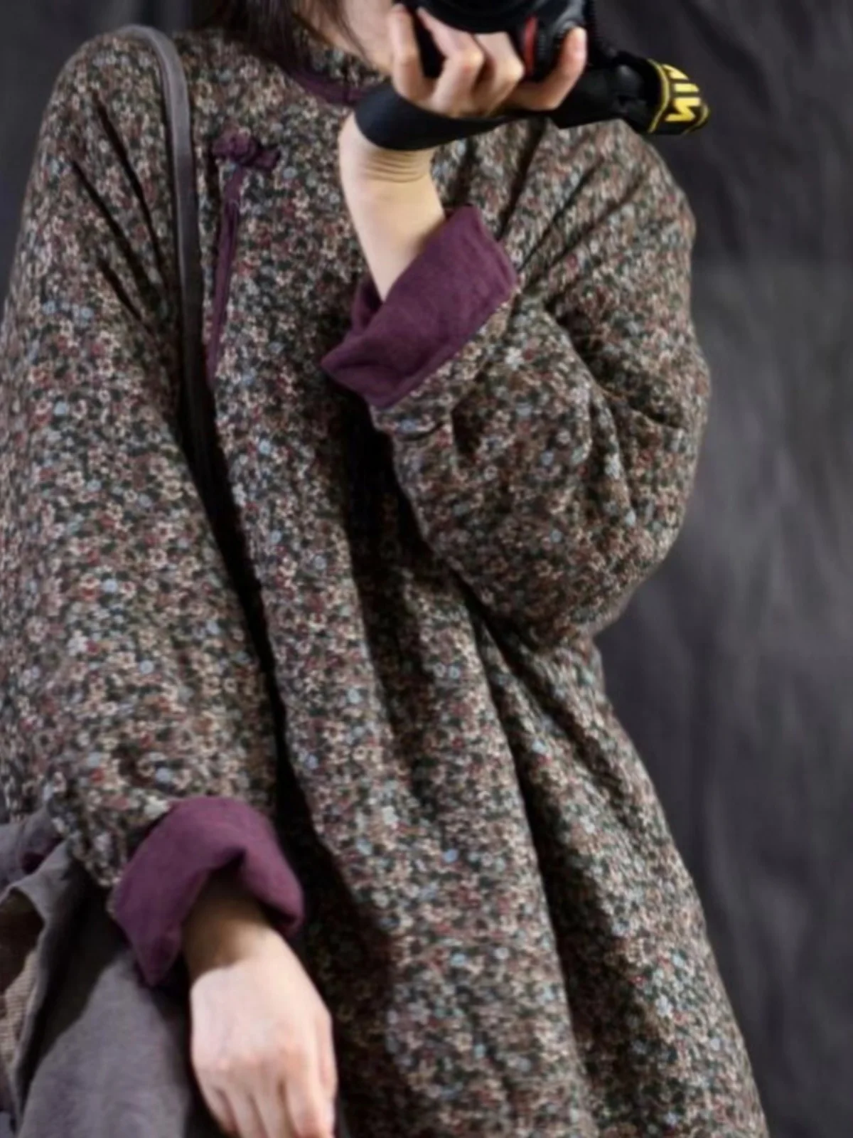 

Women's Vintage Reformed Buttoned Mid-Length Cotton Jaet Floral Print Patchwork Thiened Long Sve Korean Sle Coat