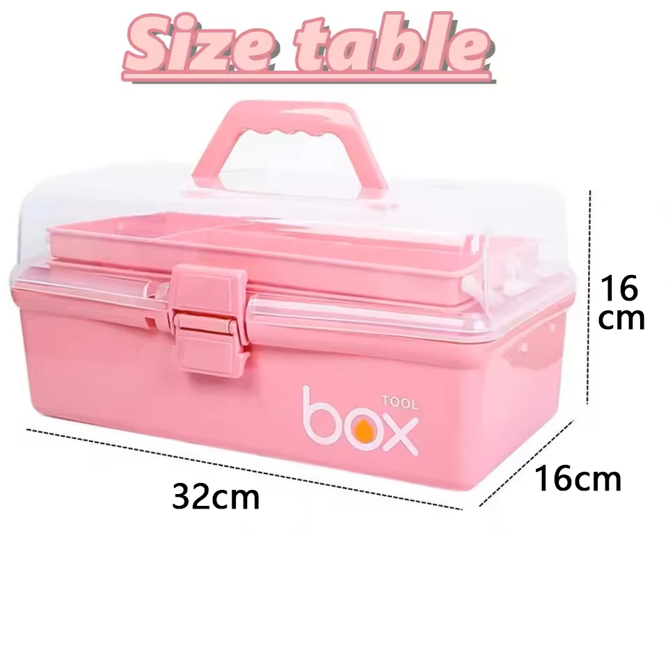 Three-Layer Clear Plastic Craft Storage Box with Handle, Tool Box / Sewing Box Organizer, Storage Box for Art Craft and Cosmetic