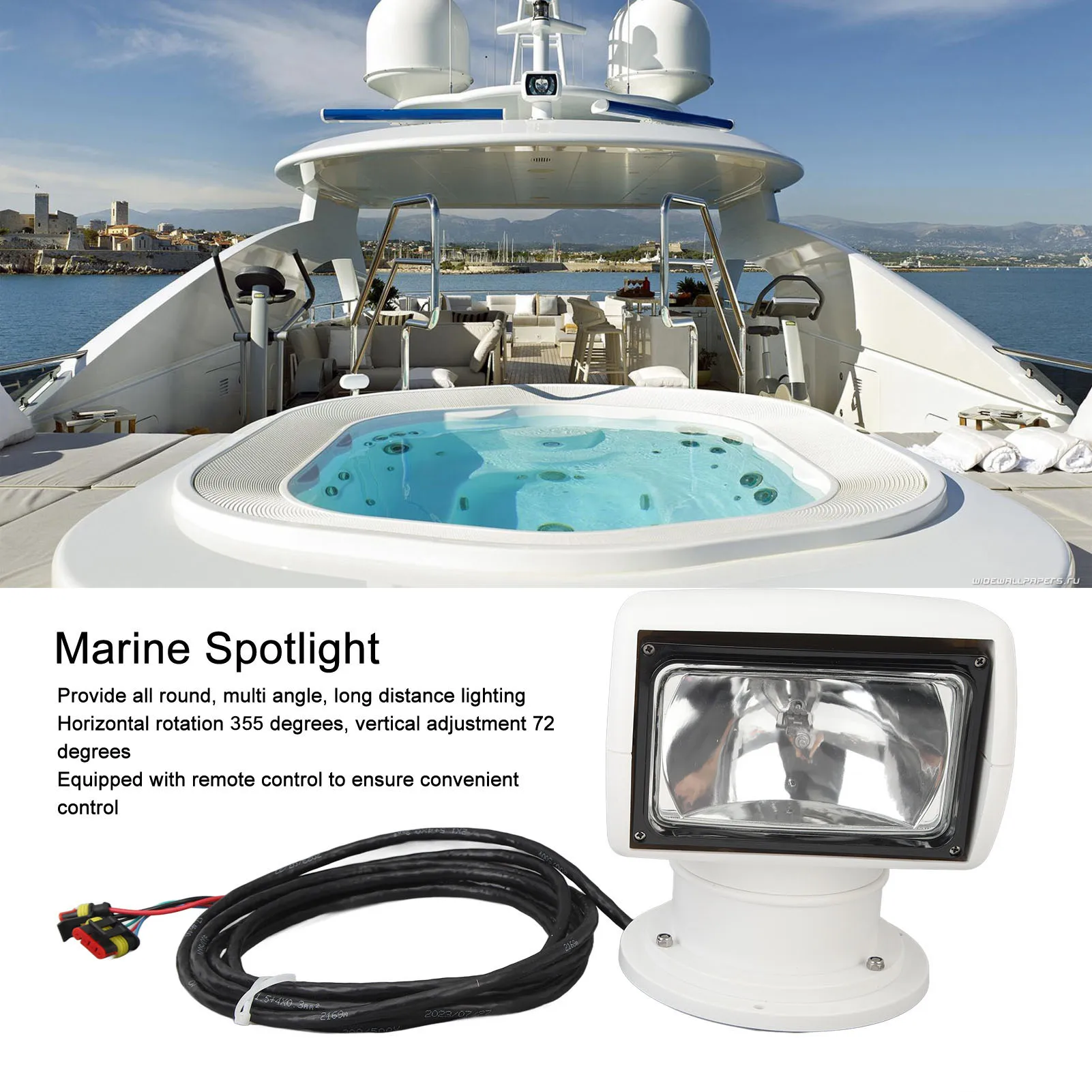 Морской прожектор 100 Вт, вращение на 355, IP66, водонепроницаемый портативный галогенный прожектор с дистанционным управлением для яхт, рыбацких лодок