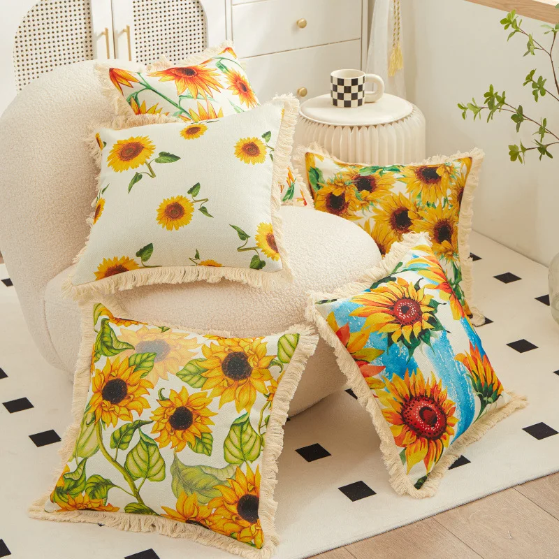 Linen Digital Printed Fringe Style Sleeping Pillow Soft Cozy Backrest Cushion for All Seasons Sofa Decoration for Hotel Office