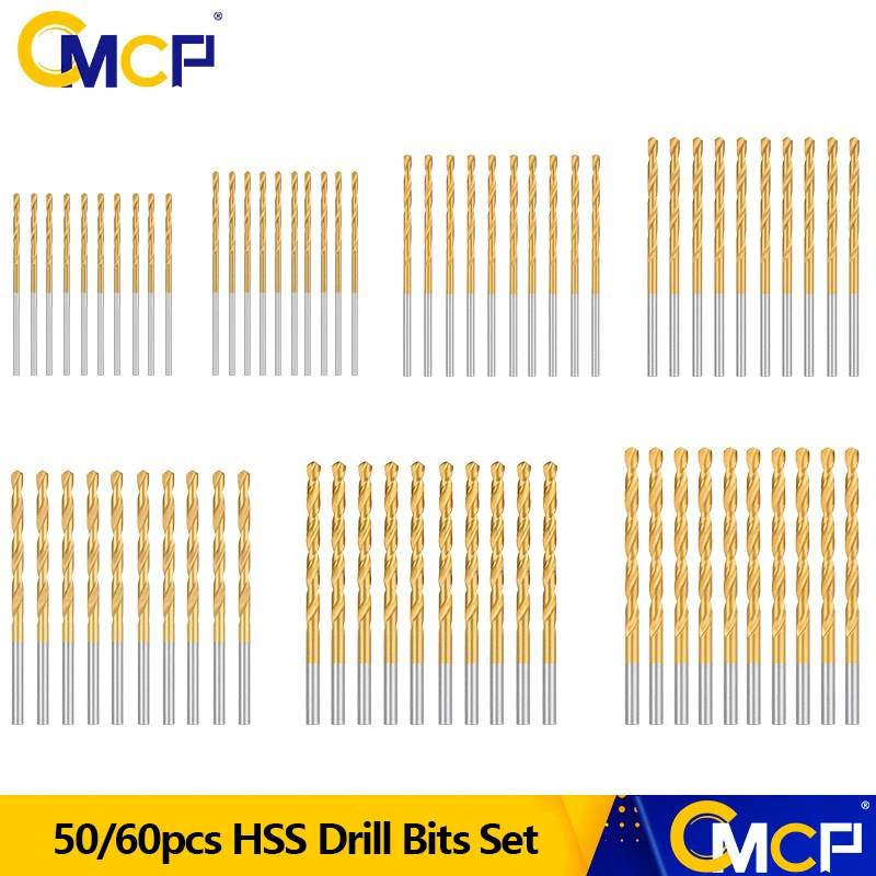 CMCP 50/60pcs Titanium Coated Drill Bits Set HSS Mini Extractor Drill Bit 1.0-3.5mm For Metal Wood Aluminum Drilling Tools