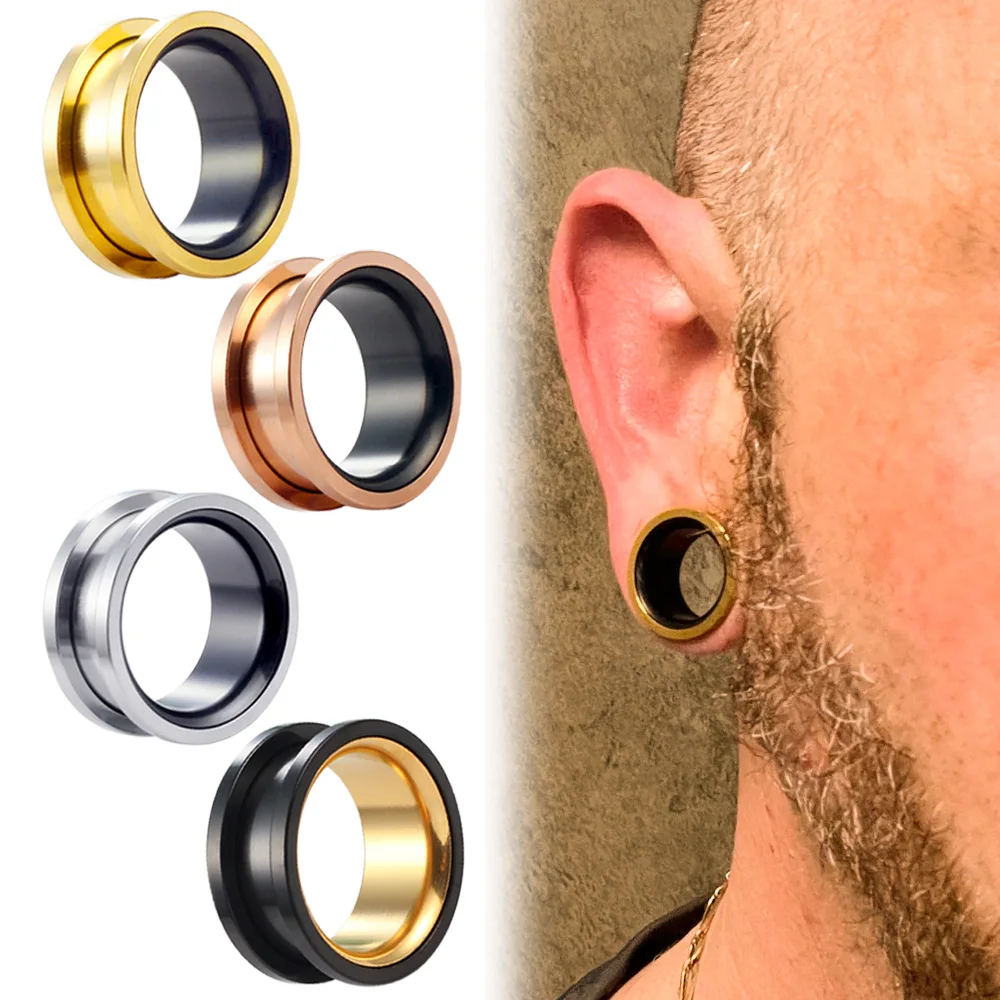 Giga 2Pcs Mixed Color Design Stainless Steel Ear Piercing Gauges Earrings Body Jewelry Screw Back Plugs Tunnels Pair Selling