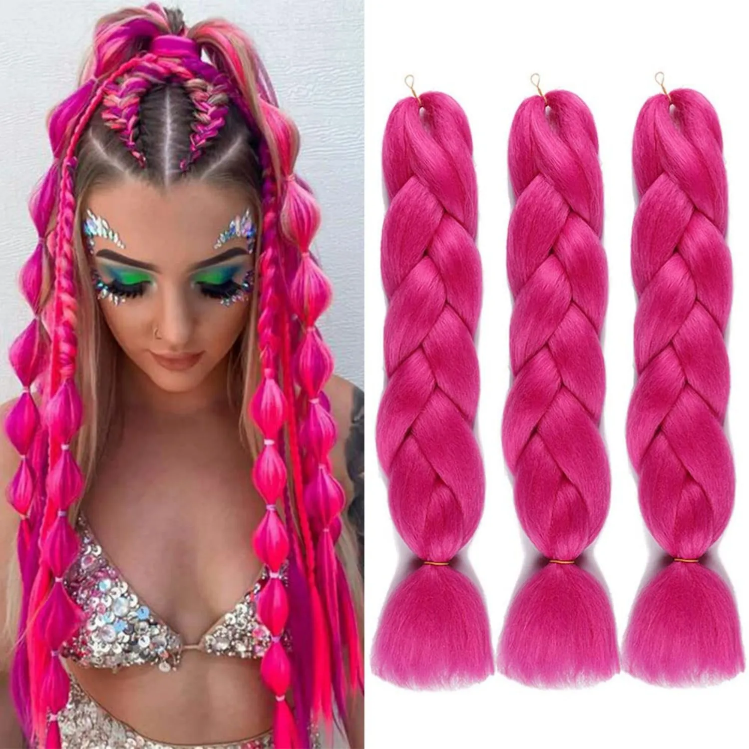 Jumbo Braiding Hair Extensions for Women Prestretched High Temperature Synthetic Fiber Hair for Cosplay Party Makeup Carnival