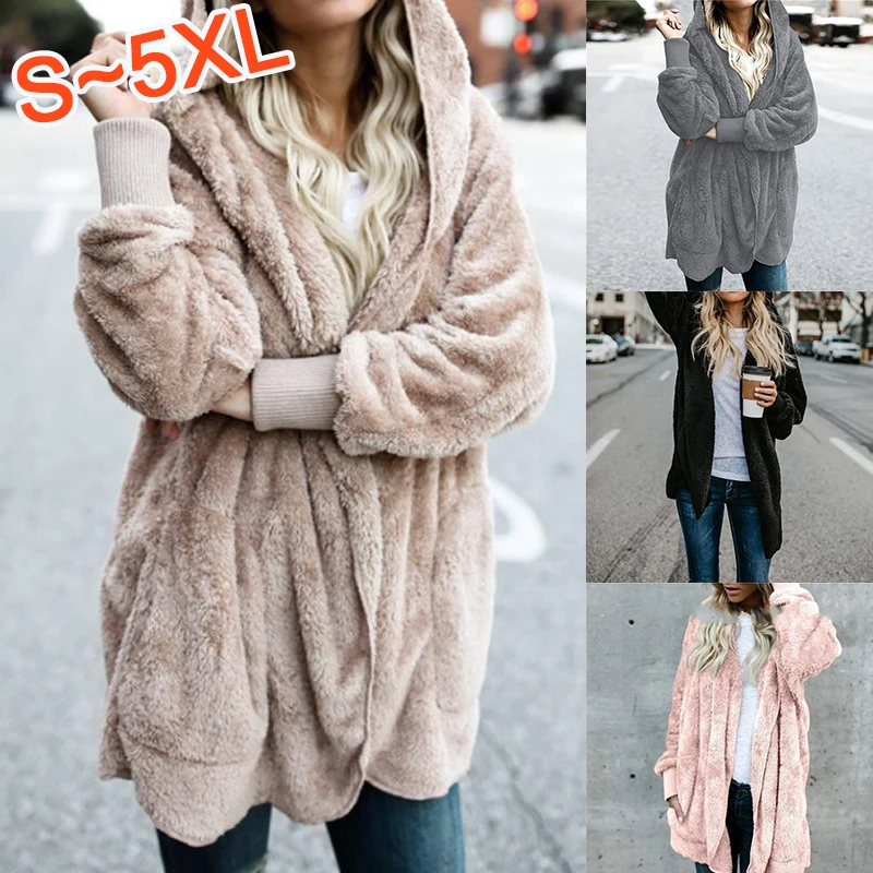 

New Women's Fashion Winter Warm Plush Hoodie Windproof Hoodie Women's Long Sleeve Cardigan Plush Hooded Coat