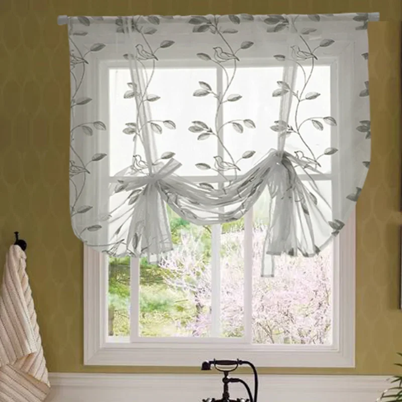 

FF1050 Embroidered finished curtains with rod strap style Roman blinds