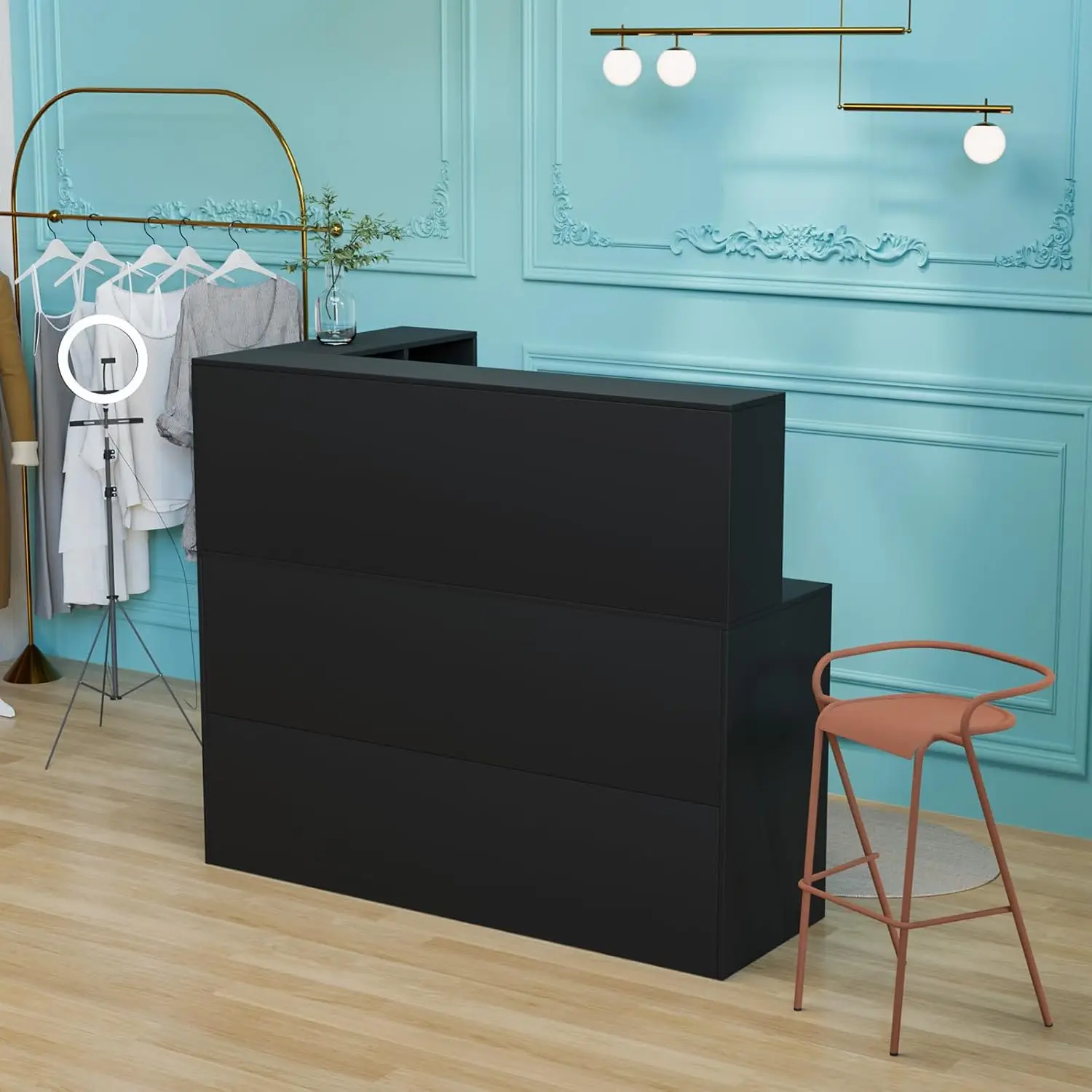 Leadzm Reception Desk, L Shaped Standing Front Desk Reception With Counter, Lockable Drawers & Adjustable Shelf For Salon