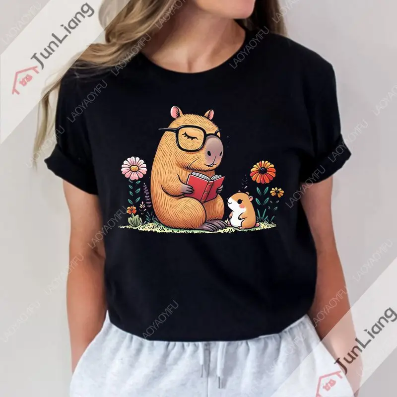 كابيبارا كابيرا كاواي متعة الرقبة المستديرة القطن تي شيرت الهيب هوب هدية عيد ميلاد في الهواء الطلق ملابس عصرية غير رسمية #6