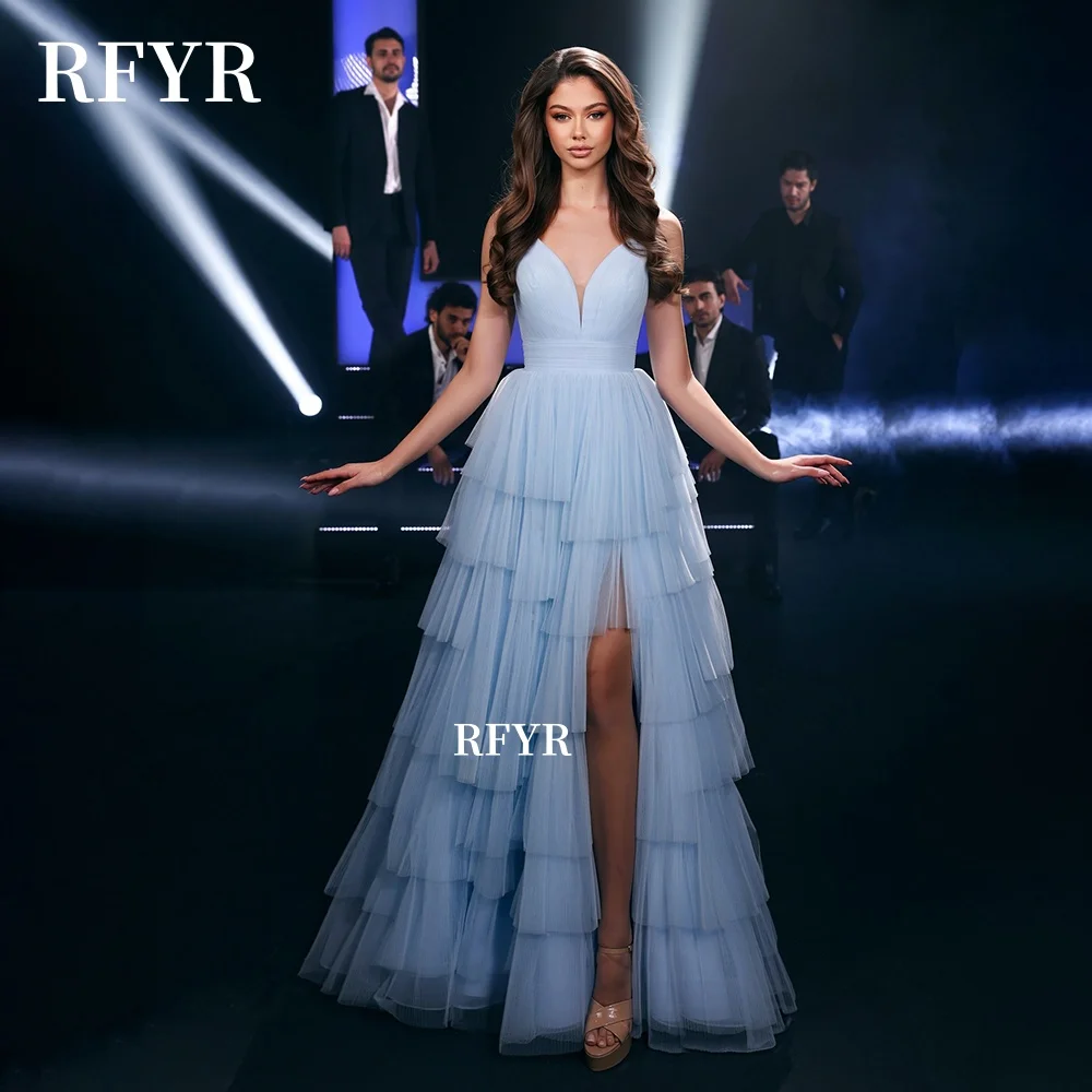 فستان حفلة موسيقية من RFYR A Line فستان سهرة بفتحة عالية مع فستان حفلات المشاهير متعدد الطبقات ل رداء الأميرة فيستدوس فييستا مخصص #1