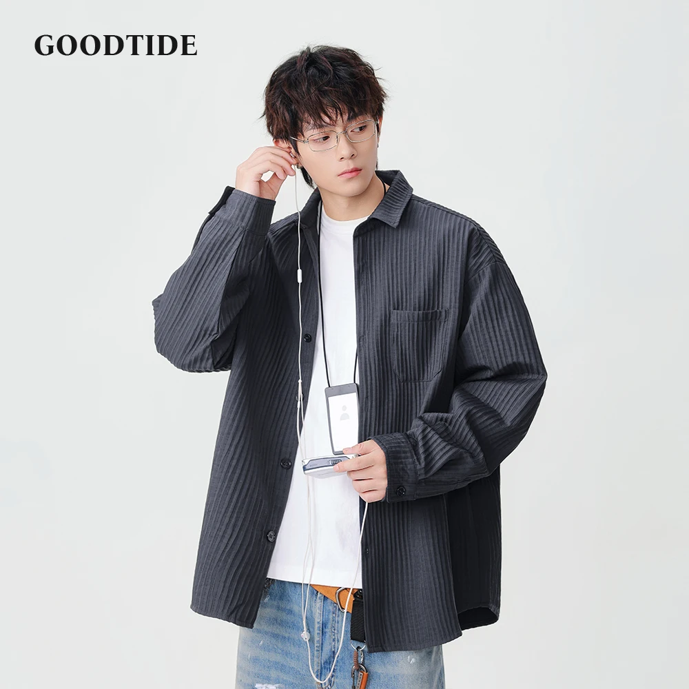 

Fashion Men's Casual Long Sleeve Shirt 2025 Spring Autumn Vertical Striped Pattern Chest Pocket Design Comfortable Button Up Top